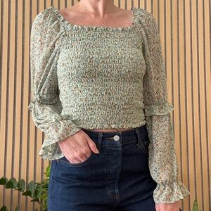 Wild Fable Floral Smocked Blouse with Puff Sleeves